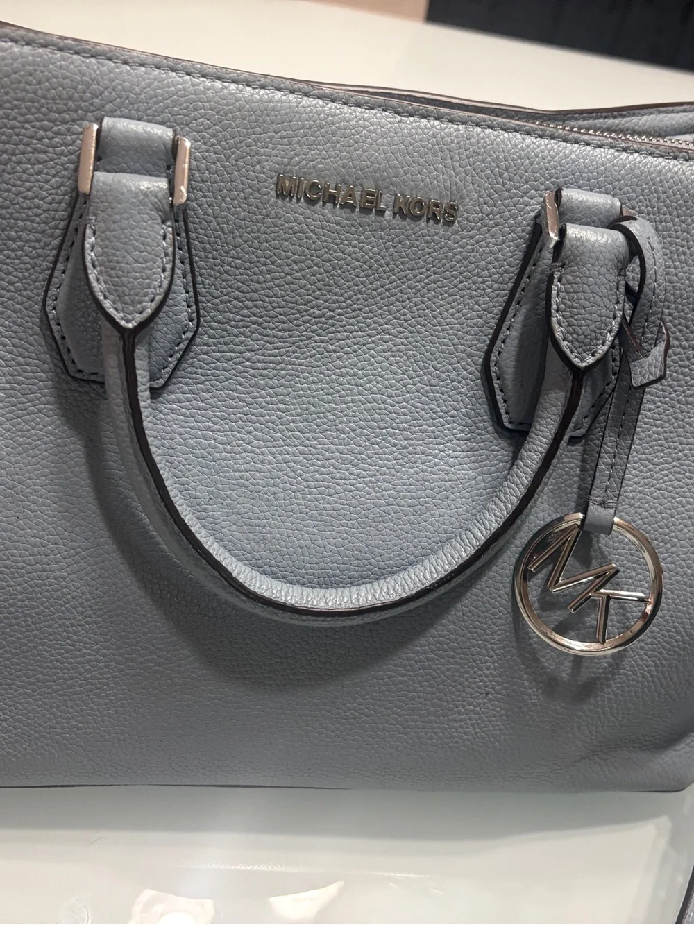 Michael Kors Dusty Blue Pebbled Leather Satchel with Strap